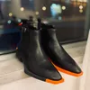 Pointy Toe Men Ankle boots Ventilate Square Heel Casual Men's Leather Shoes P20D50