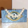 Kvällspåsar Pearl Blue Gold Evil Eye Bag Women Clutch Femme Pochette Luxur Acrylic Day Bling Party Purse Handbagevening