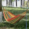 Single Hammock 200x100cm Total längd 290 cm belastning 260 kg Bomullsduk Hammmatta för uteplats veranda trädgård bakgård lounging utomhus och inomhus