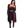 Arrivée rayé 3 pièces ensembles tenues décontractées longue cape bretelles salopette body femmes vêtements ensembles Costumes P74