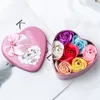 6 PCS 장미 비누 꽃 선물 상자 인공 장미 비누 꽃 심장 모양 아이언 상자 발렌타인 어머니의 날 선물 케이스 BH7462 TYJ