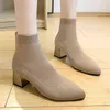 Kobiety buty jesienne zimowe dzianiny rozciągnięte but z niskim obcasem krótki but szary heintedtoe kostki buty botas de mujer y220707