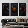 Black Wall Decor Funny Animal Painting Gorilla Canvas Oil Paintings Wall Art Posters 3 Wise Monkeys for Living Room Wall Decoration