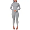 Gym Clothing Women Slim Long Sleeve Sport Jumpsuit Solid Color High Collar Back Zipper Siamese Trousers Sexy For AutumnGym