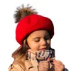 2020 nouveau automne hiver épais laine béret Gilrs 15 cm vraie fourrure pompon béret chapeau pour enfants femmes élégant Vintage Beanie Cap J220722