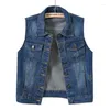 Femmes Gilets Denim Gilet Femmes Casual Colete Manteau Vintage Cardigan Jean Sans Manches Col Rabattu Poitrine Femme Vêtements 2022 Luci22