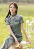 Etnische kleding 2022 High Fashion Green Rayon Cheongsam Chinese Klassieke Dames Qipao Elegante korte mouw Nieuwigheid Lange jurk S-2XL