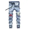 Jeans Men Vintage Kläder Hiphop Streetwear Denim Distressed White Medium Mustasche Effekt Casual Fashion Byxor Stor storlek 220328