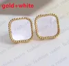 Designer earring Vintage 4Four Leaf Clover Charm Stud Earrings Back MotherofPearl Silver 18K Gold Plated Agate for Women weddin8634972