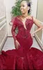 2022 Arabski Aso Ebi Ebi Ebi Ebi Burgundy Mermaid Spargly Prom Sukienki Sheer Szyja wieczór Formalne przyjęcie Drugi przyjęcie urodzinowe suknie zaręczynowe sukienka ZJ404