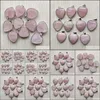 Ciondoli Alla moda Quarzo rosa naturale Pietra Sier Sided Pendenti a cuore 25 mm per collane Creazione di gioielli Carshop2006 D Dhyr9