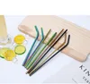 12MM Wide 215MM Length 304 Stainless Steel Straw Reusable Drinking Straws Colorful Metal Strawes Cleaning Brush Home Party Wedding Bar Drink
