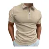 2022 été gaufre couleur unie Golf Polos T-shirt pour hommes coupe ajustée fermeture éclair revers manches courtes décontracté ajustement Polos t-shirts PLS-80