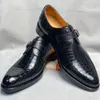 Chaussures habillées authentiques vraies vraies crocodiles cutanés à la main artisanat pour hommes véritables alligators en cuir boucle mâle mâle noire oxfordsdress