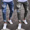 Style occidental petits pieds badge jeans hommes tendance genou trous fermeture éclair denim pantalon Slim Fit homme extensible Jean imprimer 220328