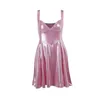 Wannathis Sequin 미니 드레스 여성 Y2K 블링 드레이프 민소매 Bodycon 핑크 접기 나이트 클럽 파티웨어 섹시한 2021 코르 셋 드레스 G220414