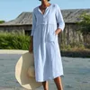 Cotton Linen O Neck Women Dress Pocket Patchwork Knee Length Three Quarter Loose Waist Nature Fiber Vestido 5XL 220613