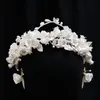 Hårklämmor Barrettes Korean Bride White Rose Bud Hairband Tiara Ear Clip Set Wedding AccessoriesHair
