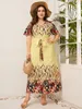 2022 Kvinnor Summer Long Dress V Neck Short Sleeve Floral Print Boho Beach Curvy Woman Plus Size Clothing