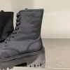 Vrouwen zwart dikke platform laarzen lederen veterontwerper Ankle Boots luxe nylon woestijn laars ronde hoofd gevechtslaarzen met doos NO396