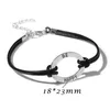 Bracelets porte-bonheur en gros cuir corde Bracelet réglable argent ovale alliage pour femmes hommes Couple Souvenirs cadeaux charme