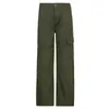 Pantalones vaqueros holgados Vintage verdes con bolsillos para mujer, pantalones Cargo de pierna ancha, ropa de calle informal, Pantalones rectos de mezclilla de cintura baja