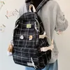 일본 격자 무늬 배낭 한국 대용량 학생 schoolbag 캠퍼스 스트라이프 스타일 유행 소녀 여행 가방 방수 220323