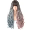 7JHH Blue Wavy Synthetic Wigs Long Omber Corche Hair With Bangs For Women Heat-Resistant African American Daily Wear Full Wigfactory direct