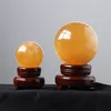 Boule de citrine naturelle, ornements artistiques, pierre jaune originale, calcite polie, artisanat avec piédestal