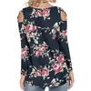 T-shirt da donna senza spalline da donna primavera girocollo maniche lunghe stampate floreali top moda casual camicie larghe D30Women's Women's Women's