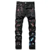 Черные нарисованные джинсы Мужские расстроенные стройные джинсы 5 карманов196J