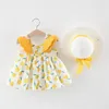 Été enfant en bas âge fille robe ensemble de vêtements bébé robes de plage mignon arc Plaid sans manches coton nouveau-né princesse robe + chapeau de soleil