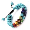 Beaded Strands 8mm 7 Chakra Double-deck Lava Braid Bracelets Adjustable Couples Distance Charm Fashion Weave Women Men Bracelet Fawn22