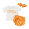 Ensembles de vêtements 3 pièces bébé fille Halloween tenue lettre imprimer T-Shirt à manches courtes couvre-couche bandeau ensemble pour tout-petit 3-24