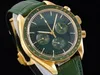 Montre mécanique Omega jaune 42 mm pour homme, cadran doré, cadran vert foncé, mouvement de super qualité, résistant à l'eau profonde, montre lune