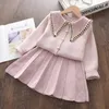 Lear Leader Girls Baby Fashion Winter вязаная одежда наборы мультфильмов свитера ветры ruffles юбка нарядов детей 220326