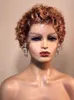 Pixie Cut Short Bob Wig Honey Blonde Lace Human Hair s For Women Brazilian Remy Inch PrePlucked Curly s 220606