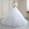 Wedding Dresses Appliqued Lace Button Tiered Ruffles Back Bride Gowns vestidos de novia robe de mariage