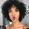 Новые бразильские кудри -монгольские человеческие волосы крошечные афро -странные вьющиеся парики Полная машина не сделала кружевного переднего парика для чернокожих женщин в складе
