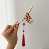 Chinese Style Fan Surface Hair Claw Butterfly Red Beads Tassel Hair Accessories Hair Clip Ponytail Hairpins Headwear