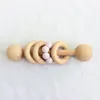 Q20445 Wooden Baby Rattle Shake Toy Silicone Beads Teether Ring Grasping Teething Toys for Babies Toddlers