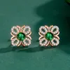 Stud Vinregem 9K Rose Gold Round 4MM Emerald Simulated Moissanite Flowers Studs Earrings For Women Vintage Jewelry Drop AU375Stud