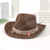 Women Pink Tassel Cowboy Hat Floppy Beach Hats Summer Straw Cap Ladies UV Protection Caps Panama Sun Hats