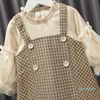 Fashion-Girl's Dresses Baby Girls Clothes Spring Autumn Plaid Fake Two-piece Puff Sleeve Princess Dress For Fashion London Style