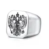 Russische National Emblem Signet Ring 8/9/10/11/12/13 roestvrijstalen mannen vergulde goud zilveren blaack dubbele adelaar mannelijke dominante broederlijke vinger sieraden