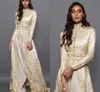 Vintage langärmliges elfenbeinfarbenes marokkanisches Kaftan-Abendkleid 2022, hochgeschlossener muslimischer Spitzenkaftan für besondere Anlässe, formelles Abschlussballkleid in Dubai