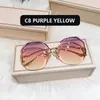 Sunglasses 2022 Fashion Tea Gradient Women Ocean Water Cut Trimmed Lens Metal Curved Temples Sun Glasses Female UV4002912805