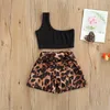 Kids Baby Girls Fashion 2 piece Outfit Set One Shoulder Tops Leopard Shorts for Children Summer 220620