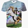 3D T Рубашки Новая мода Мужчина Женская футболка 3D Принт кошка кавалерная верховая езда на лошадях Смешная космическая галактика Футболка Summer Tees2286