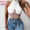 Bombook Yaz Bodysuits Kadınlar ONUCH ONCH OFT Omuz Kolsuz Vücut İnce Tulum Dikiş Yeni Moda Sokak Giyim 201007